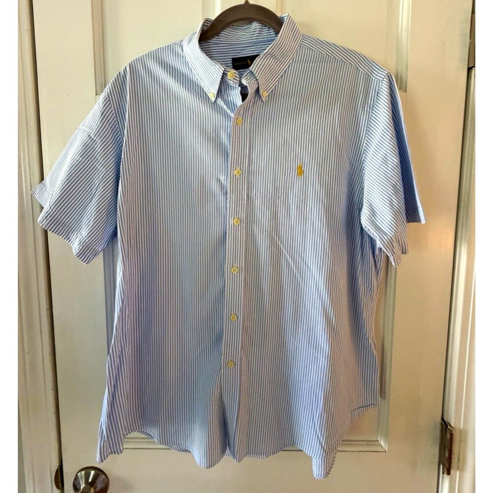 Polo Ralph Lauren Men’s XL Short Sleeve Blue & WhitebStriped Seersucker Shirt